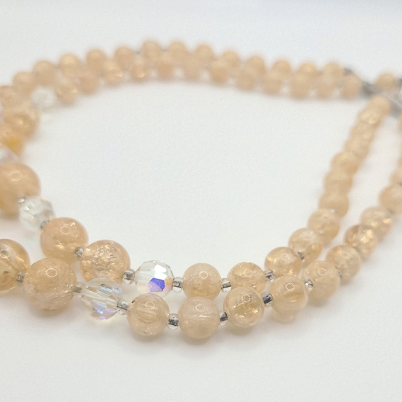 Vintage 2 Tier Gold Beaded Necklace, Clear beads - Picture 2 of 4